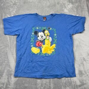 Vtg Mickey Unlimited T-Shirt Womens 2X Ocean Blue Mickey Mouse Pluto Graphic Tee